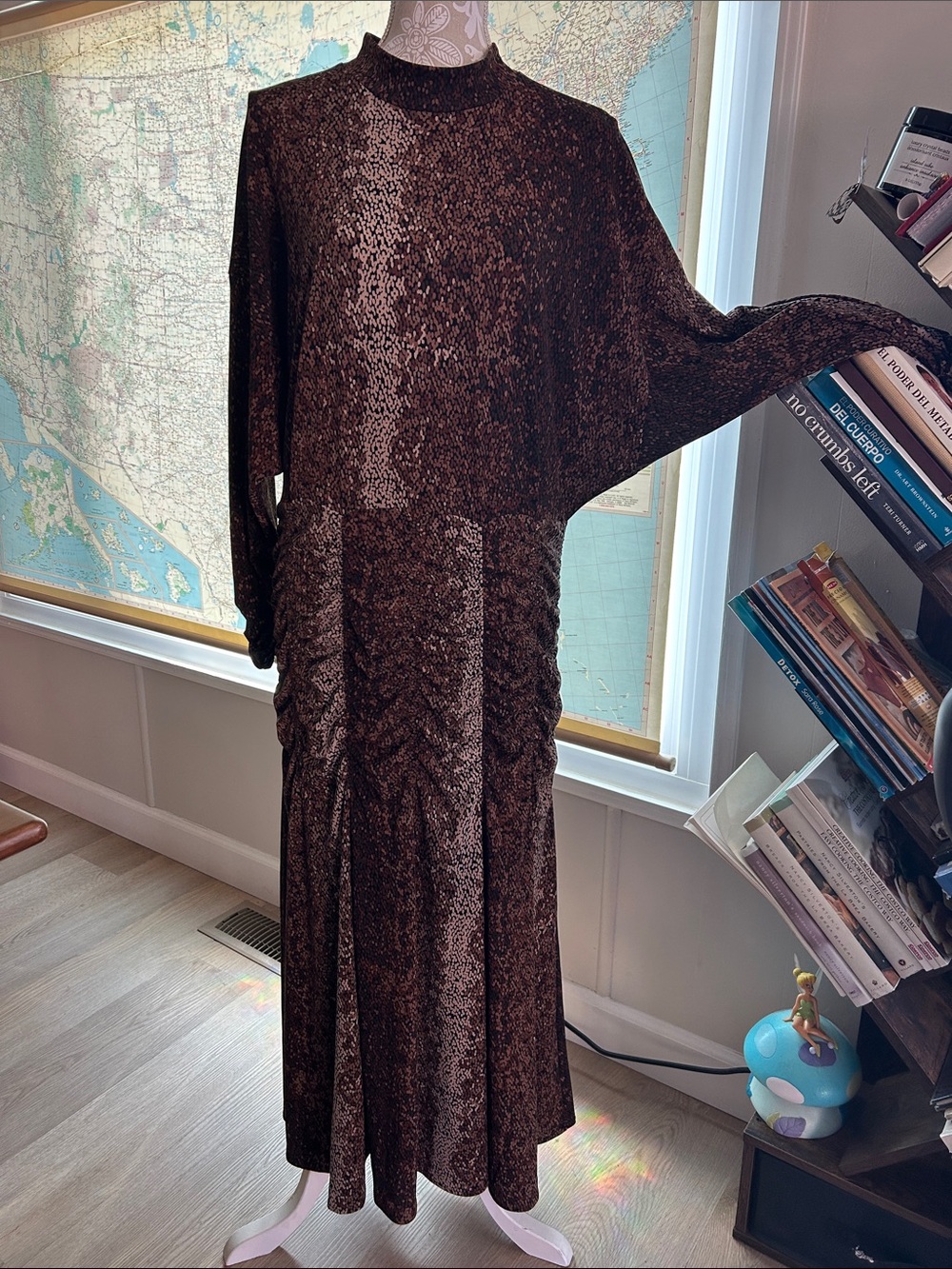 H&M Metallic Brown Long Sleeve Maxi Dress